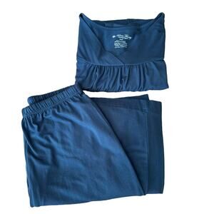 Fishers Finery Bamboo Organic Cotton Pajama Set Short Sleeve Top and Pant Blue S